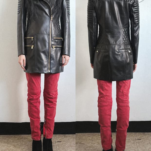 발망 라이더자켓 모티브 레더 미니 원피스