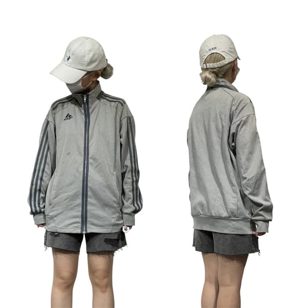 아디다스 그레이 블랙 삼선 오버핏 트랙탑 져지 L