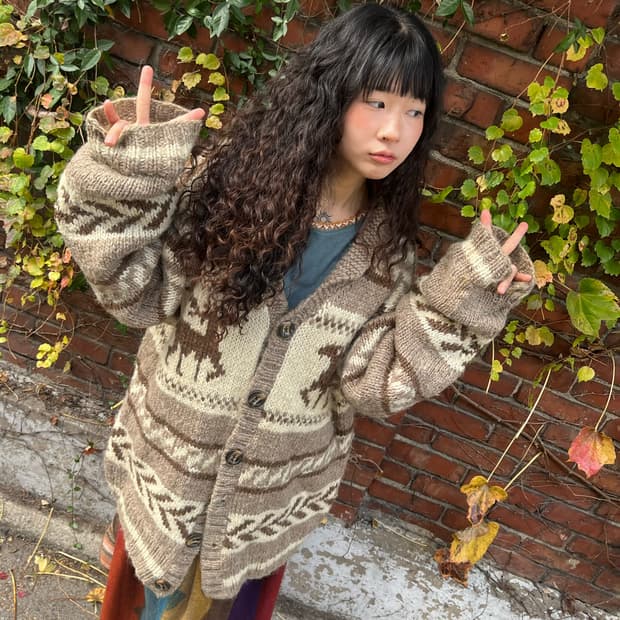 노르딕 패턴 울 니트 가디건