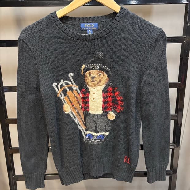 (10~12Y/약55) 폴로 랄프로렌 폴로베어 자수디테일 니트 블랙 (민