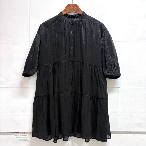 블랙 셔링 오간자 캉캉 블라우스 JPN