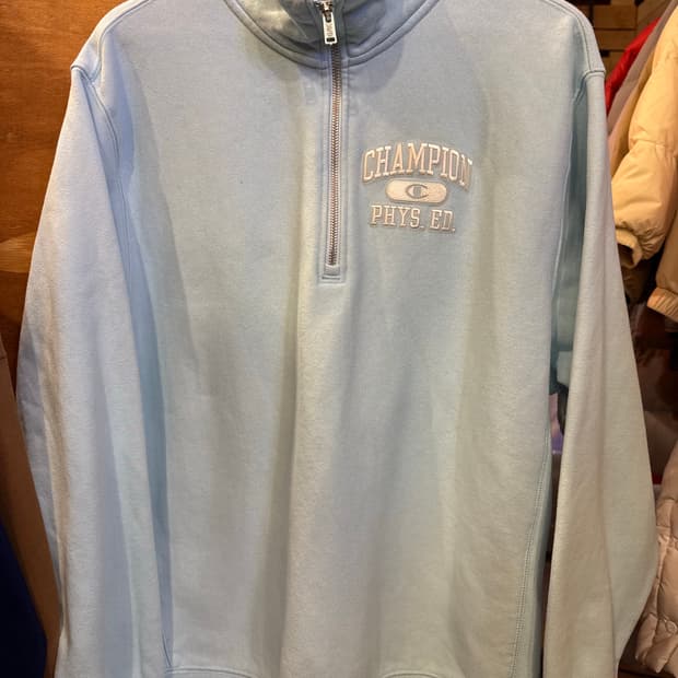 챔피온 자수로고 민트 반집업 맨투맨