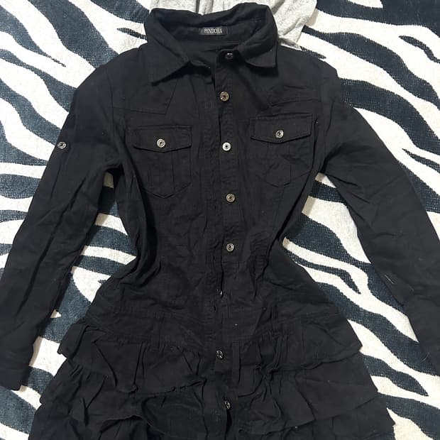 일본빈티지 Pendora 블랙후드 캉캉 셔츠원피스 갸루 오네갸루 와투케