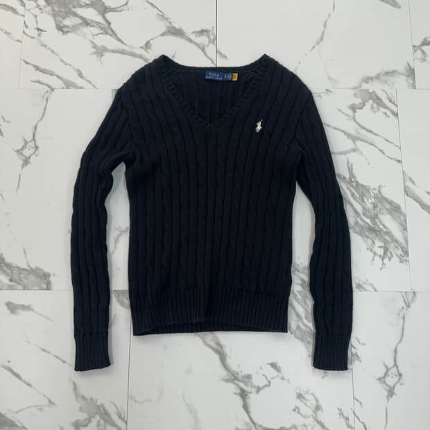 폴로 랄프로렌 코튼 브이넥 케이블 니트