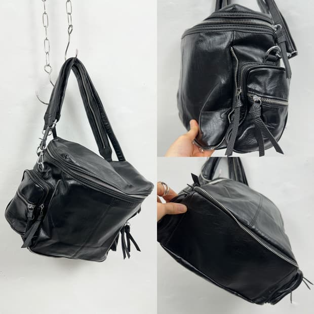 Zip Detail Faux Leather Multi-Pocket Sho