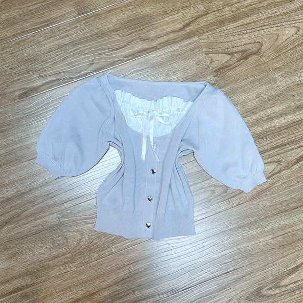 빈티지 퍼프 레이스 리본 니트 티셔츠 히메갸루 로걀 발레코어 모리걸 일브