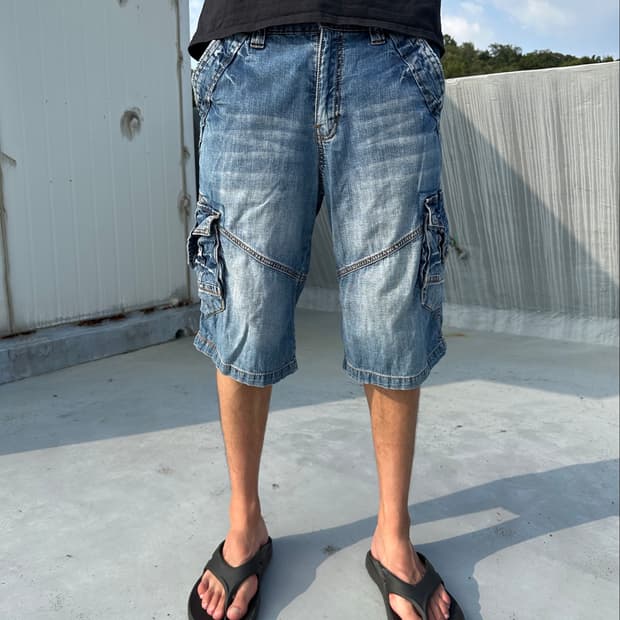 EDWIN 에드윈 워싱 데님 카고 쇼츠 하프 팬츠
