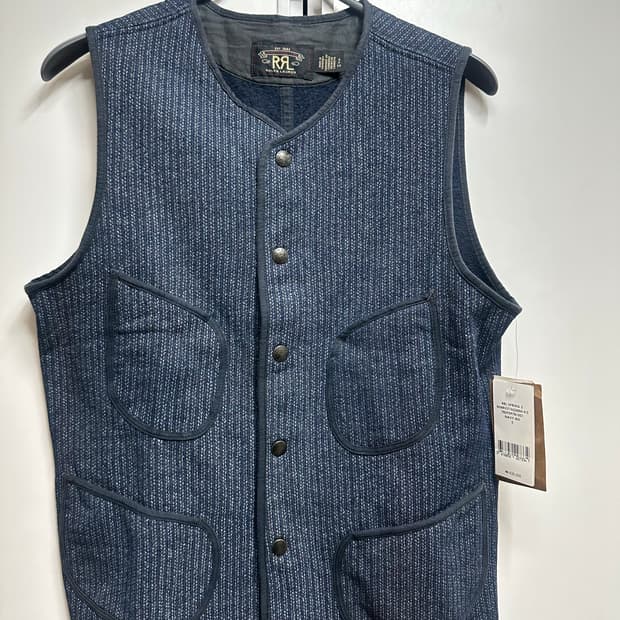 RRL 프린티드 인디고 플리스 베스트 S