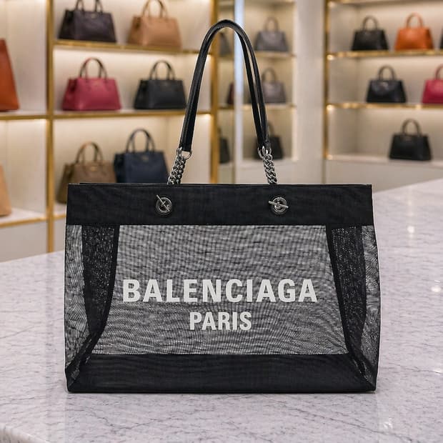 [S급] 발렌시아가 듀티 프리 로고 메쉬 토트백 라지 판매합니다!!!