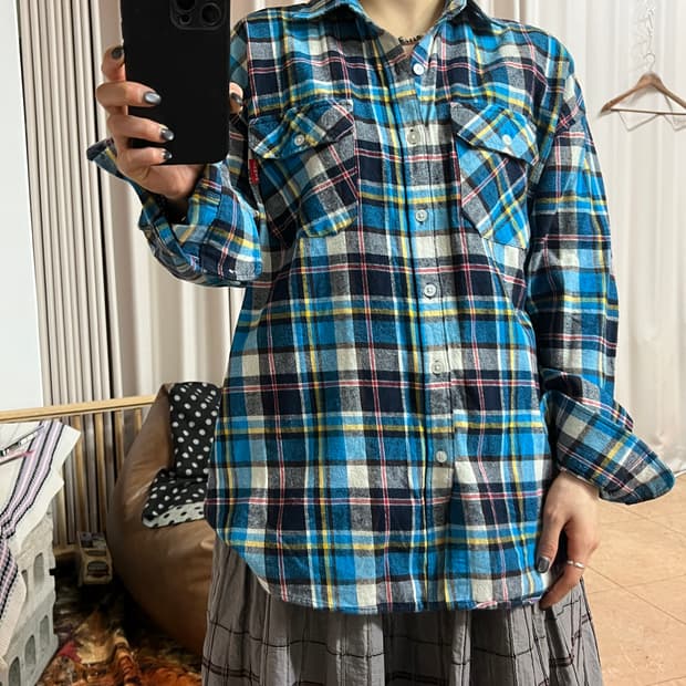 Lumen 빈티지 투포켓 체크 셔츠 