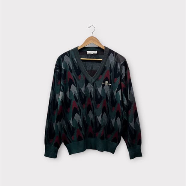 Vintage 발렌시아가 90s 패턴 브이넥 니트 95-100