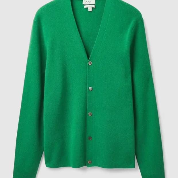 코스 슬림핏 캐시미어 가디건 그린