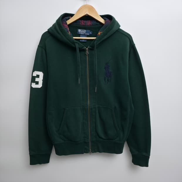 [L] 폴로 랄프로렌 빅포니 체크 후드집업 그린
