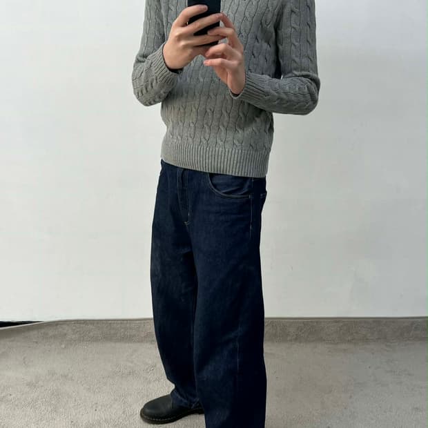 [M] 폴로 랄프로렌 케이블 코튼 니트 스웨터 그레이