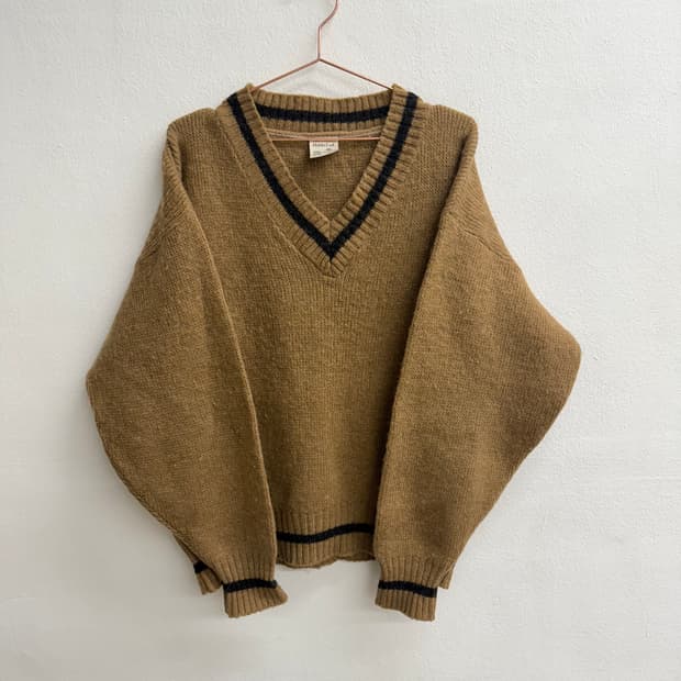 90S Hilda Ltd 아이슬란드 오버핏 양모 브이넥 니트 (L)