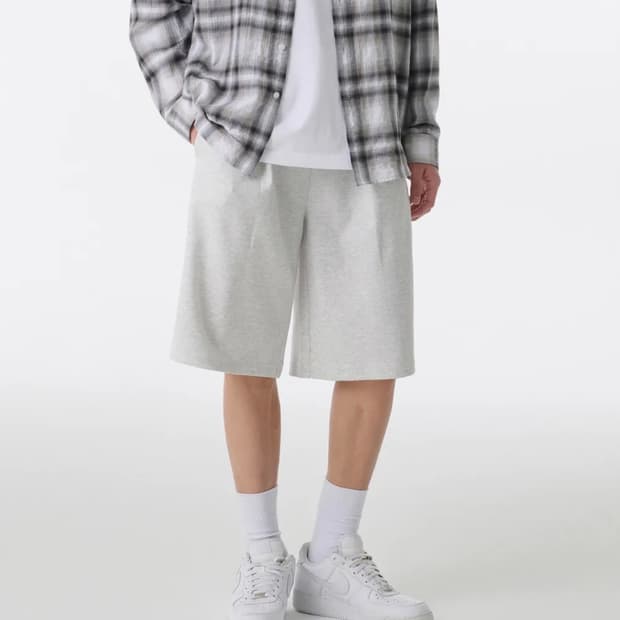 (2XL)무신사스탠다드 쿨탠다드 원 턱 버뮤다 스웨트 팬츠 멜란지라이트
