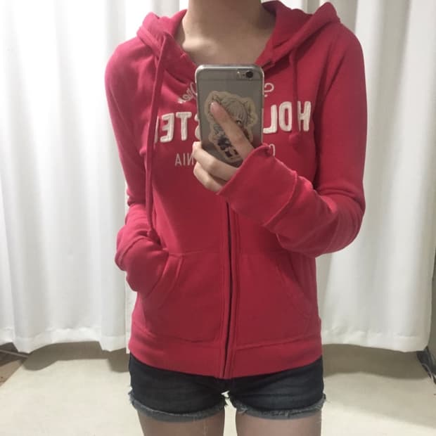 홀리스터 코랄 핑크 후드집업