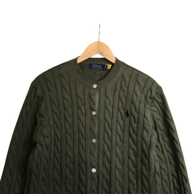 폴로 랄프로렌 큐알 카키 여성 꽈배기 가디건