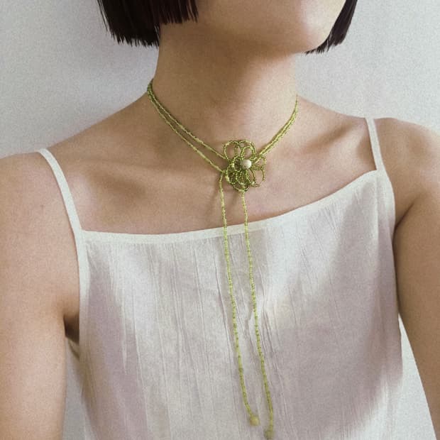 Vintage Green flower long necklace