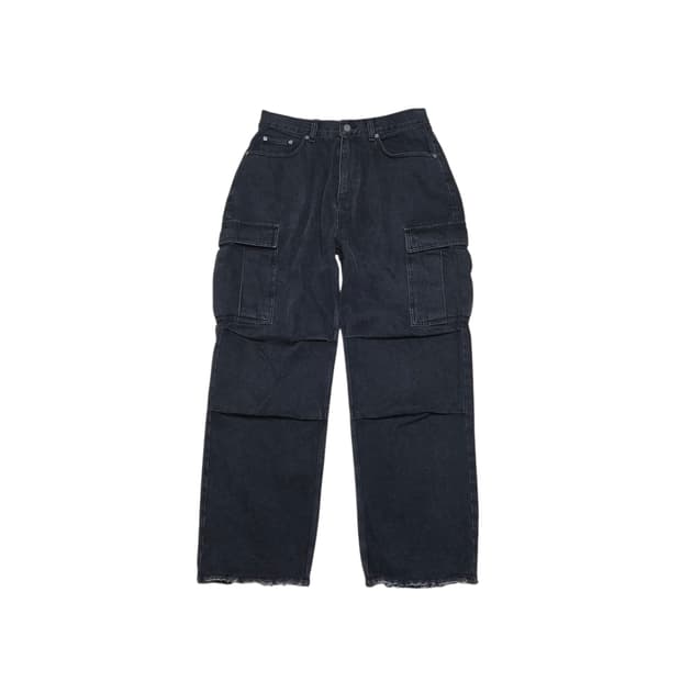 WAYWARD 흑청 카고 와이드 커팅진