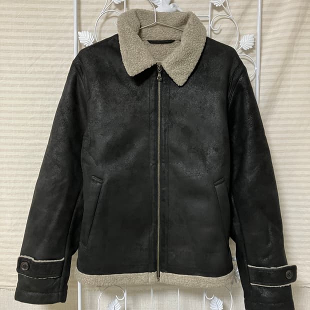 빈티지 블랙 기모 무스탕 y2k 스트릿 갸루 펑키 일본빈티지W-521  