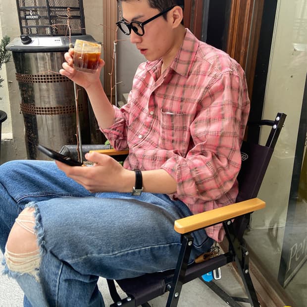 아워레가시 버로우드st 체크셔츠