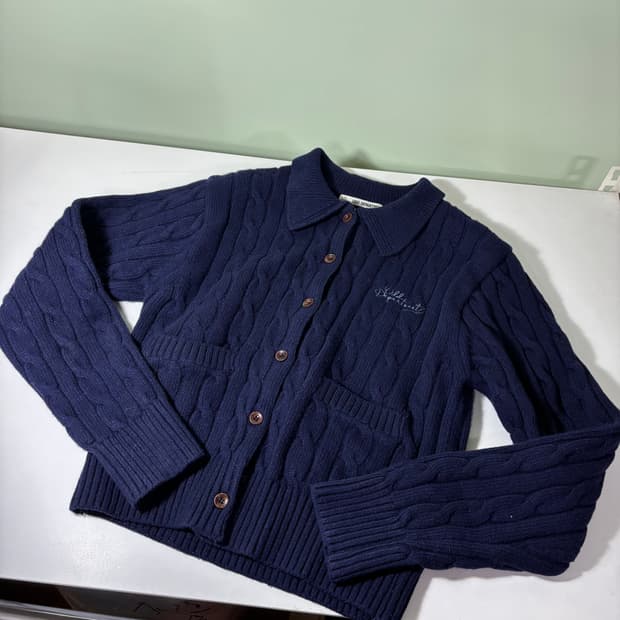 우먼M 오드 디파트먼트 ODD 다크네이비 꽈배기 카라넥 가디건