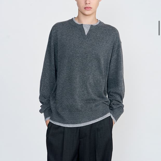 주앙옴므 레이어드 라운드넥 니트 (차콜) L사이즈