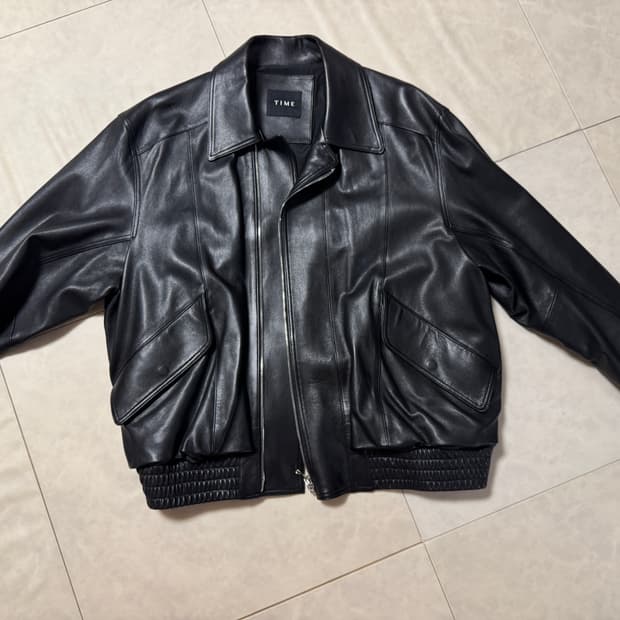 타임옴므) 블랙 가죽 블루종