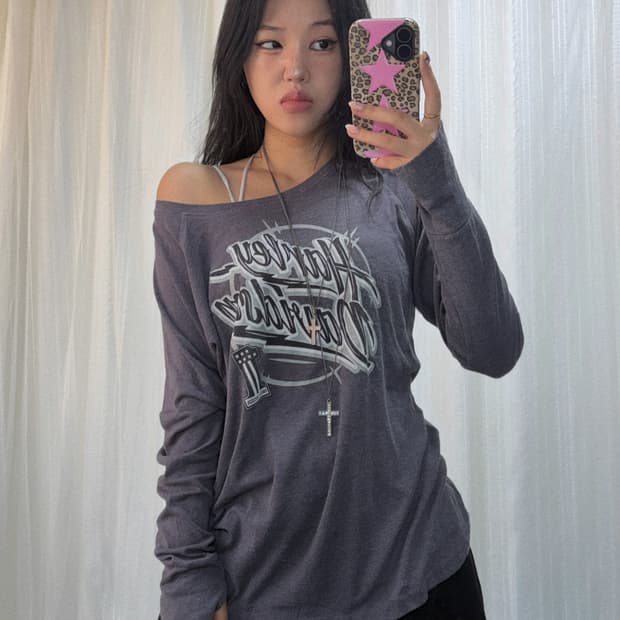 할리데이비슨 그레이 레터링 롱 슬리브