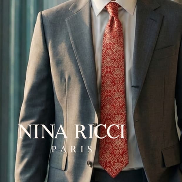 니나리치 실크 레드 페이즐리 플라워 넥타이 9.3cm A+등급 K2405