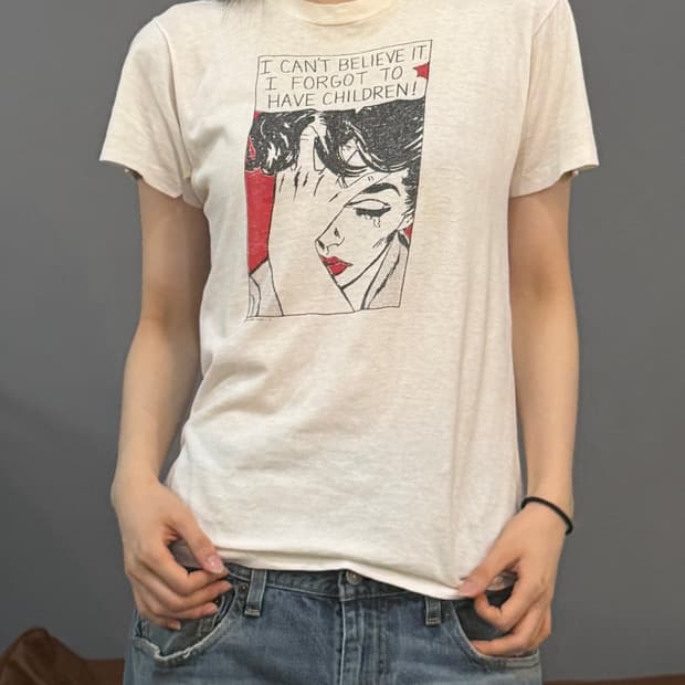 90’s 싱글 스티치 빈티지 아이보리 코믹 프린팅 반팔티