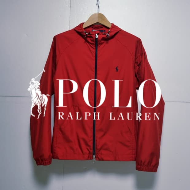 남성 두산 폴로 POLO 랄프로렌 레드 나일론 후드 바람막이 자켓