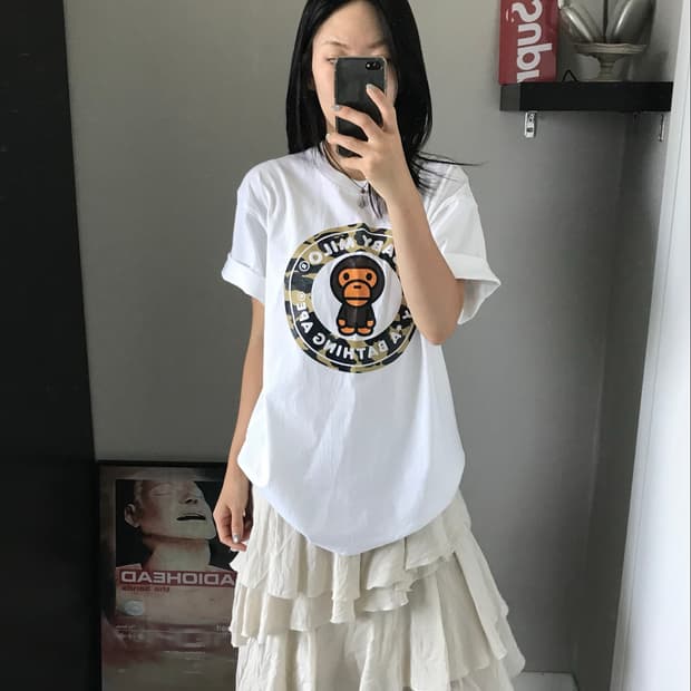 베이프 ABC 카모 마일로 비지 웍스 반팔티 화이트 그린