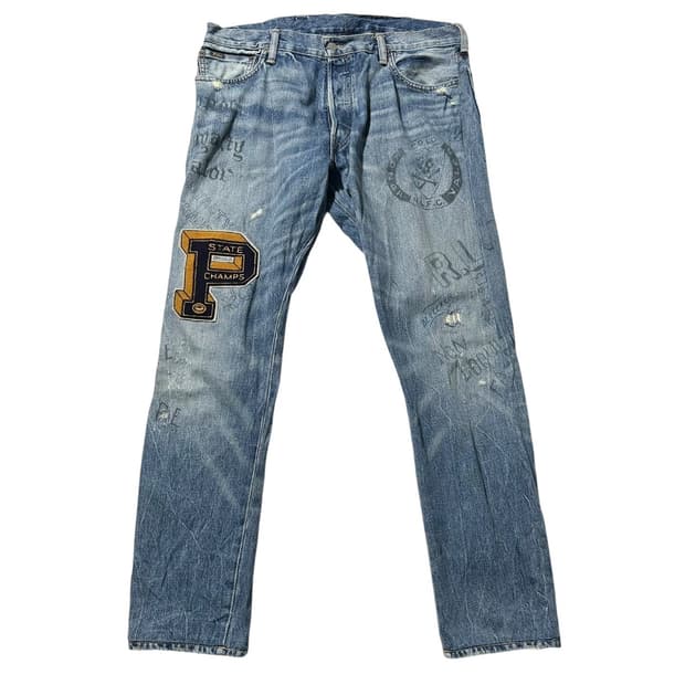 폴로 랄프로렌 레터맨 패치 프린트 데님 팬츠