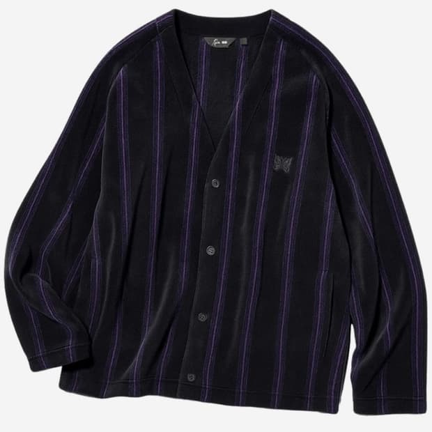 [M,L] 유니클로 X 니들스 블랙퍼플 스트라이프 가디건