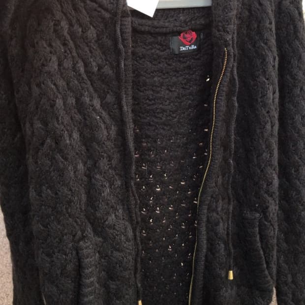 블랙 검정 짜임 니트 후드집업 빈티지