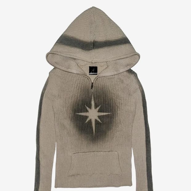 스모크어 스타 SPRAYED STAR KNIT HOODIE (BEIGE)