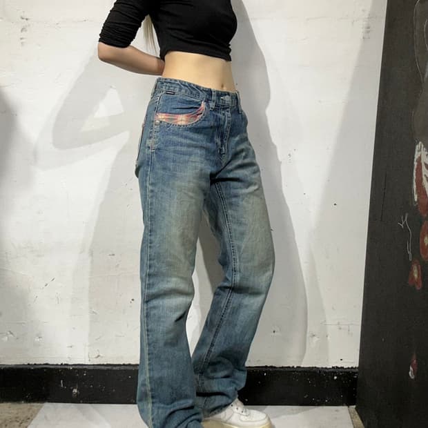 90s 몽타주 힙합 패션 일본 우라하계 빈티지 워싱 데님 새깅 청바지