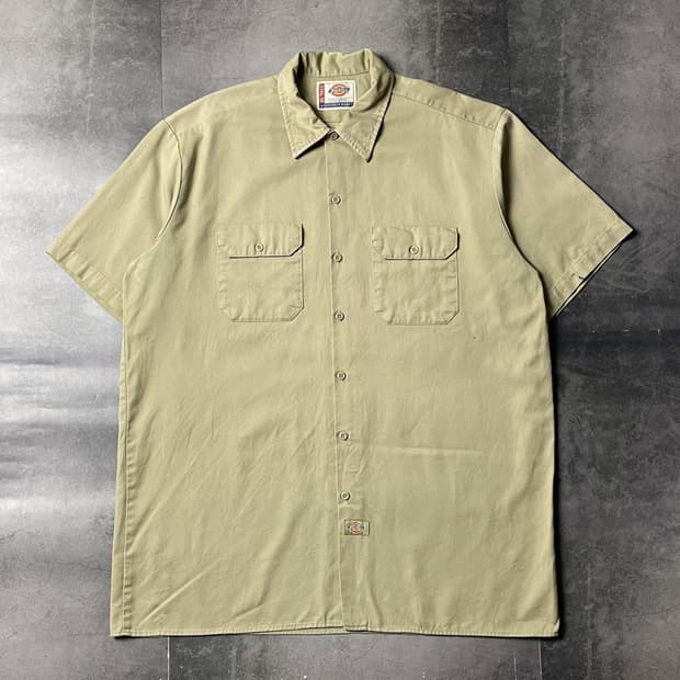 DICKIES 디키즈 빈티지 베이지 플랩포켓 반팔 워크 셔츠 A01029