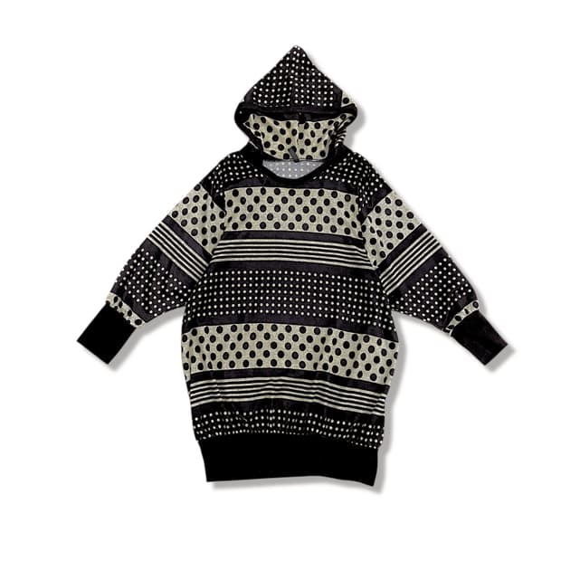 Black Multi Dot Long Hood Tshirt