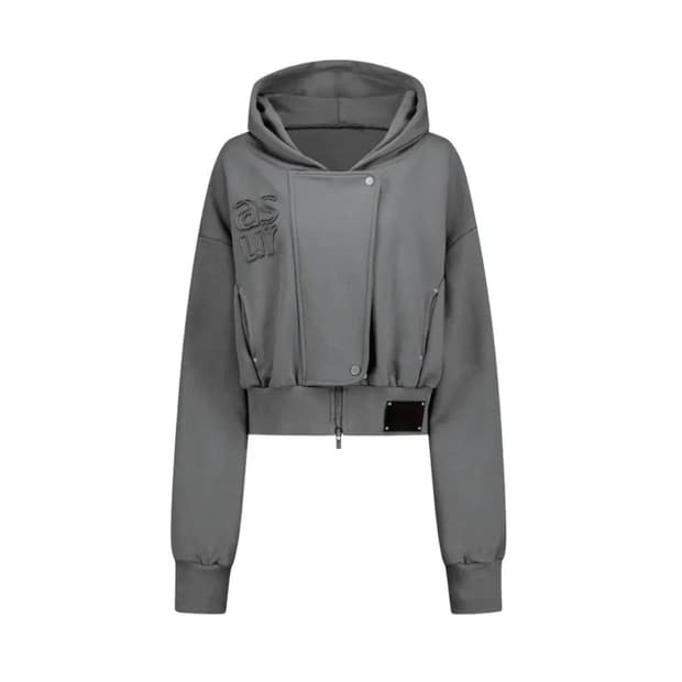 애즈유아 하이드 크롭 후드집업 다크그레이