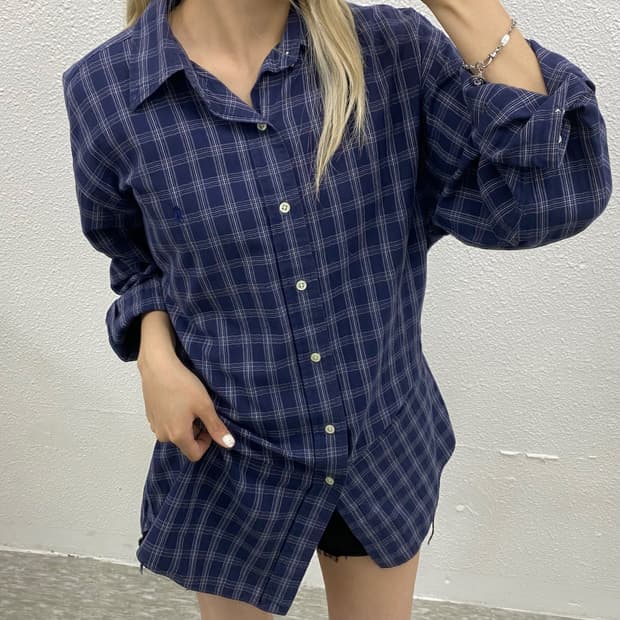 폴로 랄프로렌 네이비포니 네이비 체크 셔츠 L