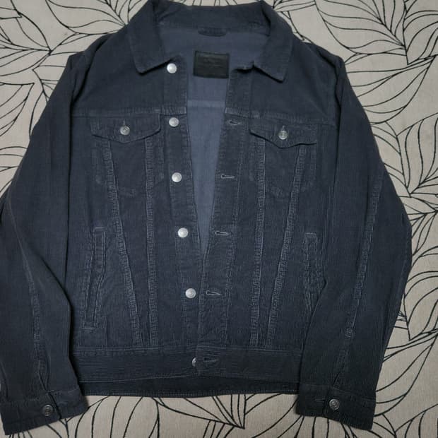 남성 Abercrombie & Fitch 코듀로이 블랙 트러커 자켓 XL