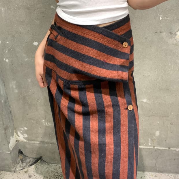 Issey Miyake 이세이미야케 90s 스트라이프 맥시 랩스커트 