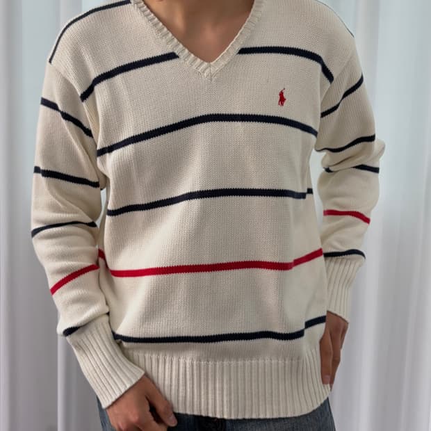 [M]폴로 랄프로렌 스트라이프 브이넥 코튼 니트