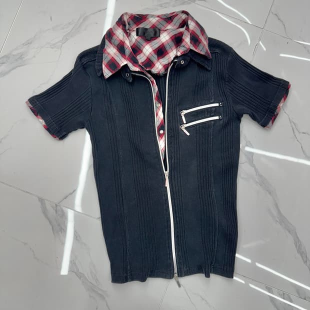 •japanese vintage 블랙 골지 카라 반팔 티셔츠