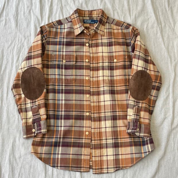 폴로랄프로렌 암패치 브라운 체크셔츠 L