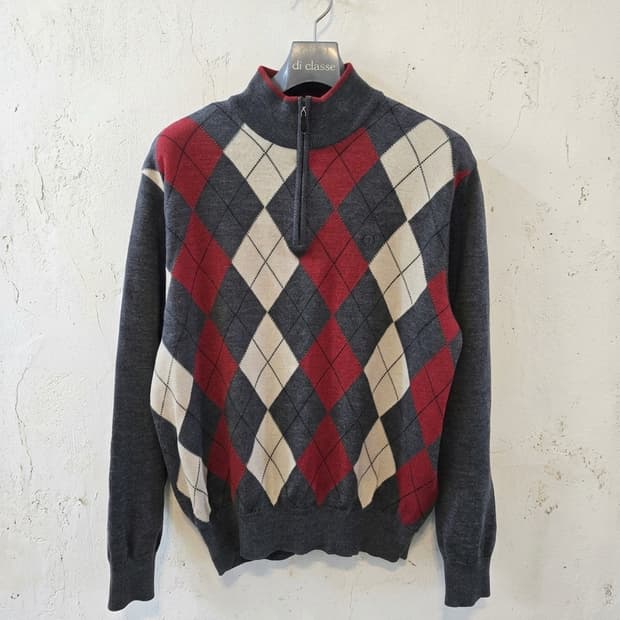 Rogatis 남성 아가일 반집업 니트 100