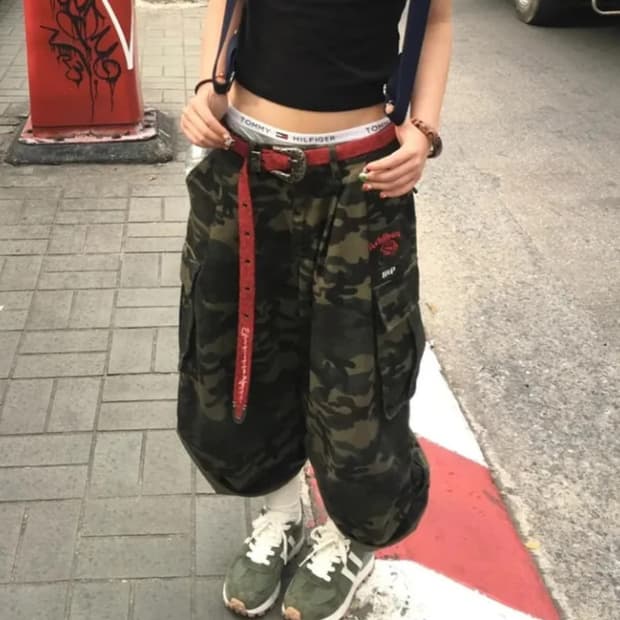 빈티지 카모 카고 버뮤다팬츠 Y2K